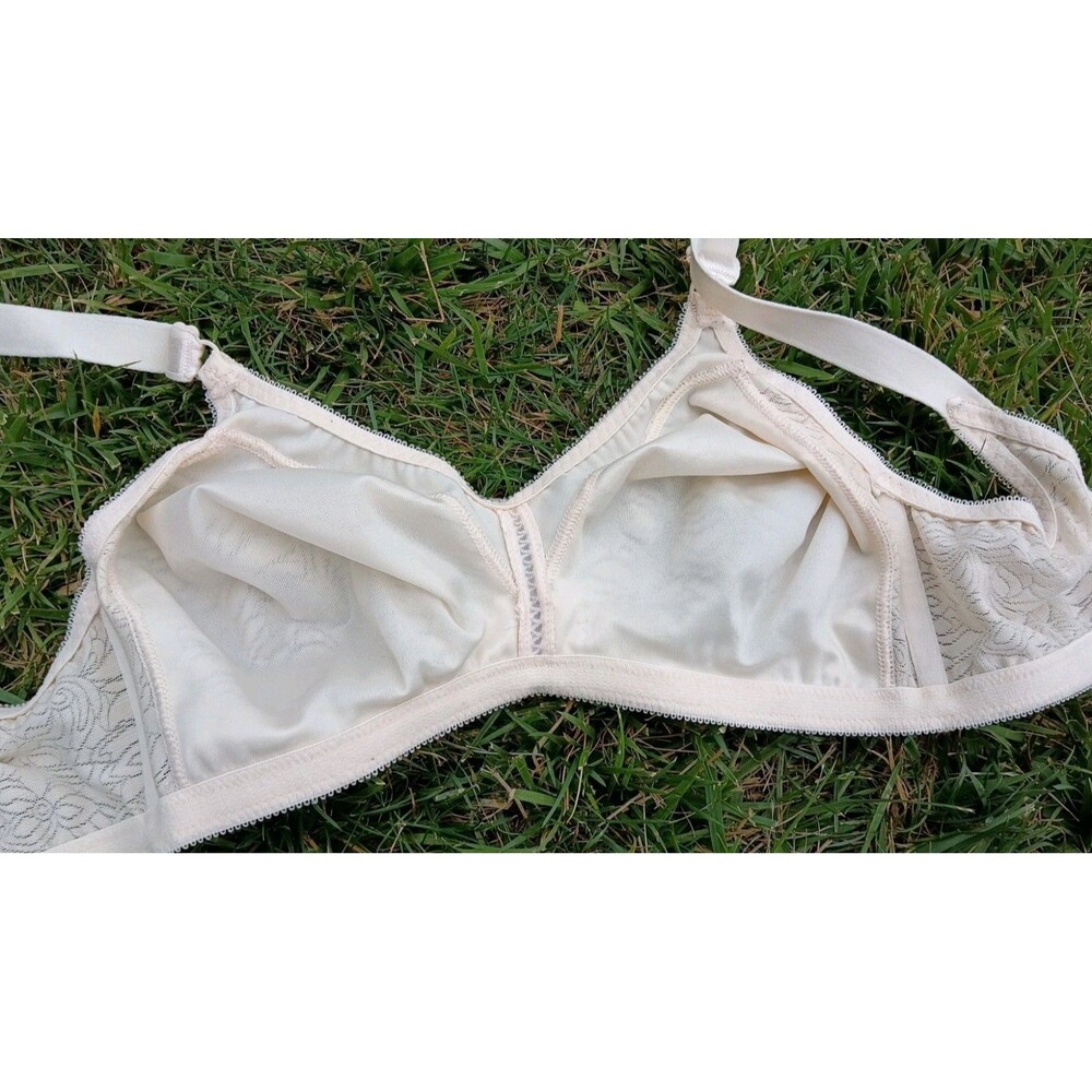 NWOT Bali Double Support Lace Wirefree Bra 34D Ivory Full Coverage Floral Bow - Picture 8 of 9